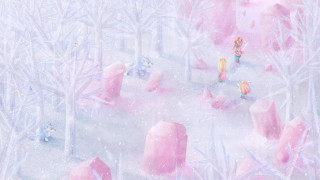 Snow scene girl dog trees - game art free wallpaper for desktop