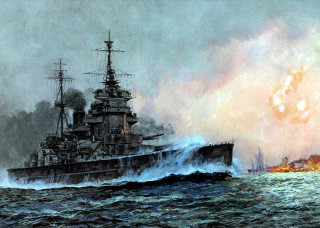 Battleship smoke water boat painting - matte drawing free wallpaper