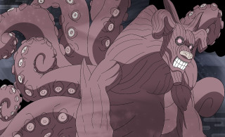 Cartoon character giant octopus background - smaller free wallpaper