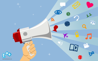 Hand megaphone icons blue background - a hand holding free wallpaper