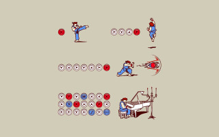 Karate man circles woman blue - 2 d sprite free wallpaper for desktop