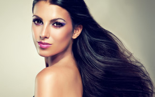 Woman long hair purple makeup - her long hair free wallpaper