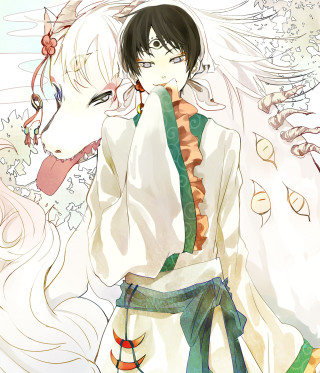 Man woman horse tree flowers - aestheticism free wallpaper for tablet