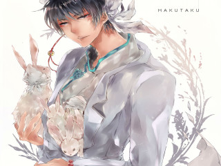 Man holding rabbit white background - a blue border free wallpaper