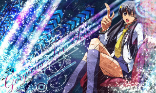 Anime girl chair light blue - shining behind her free wallpaper