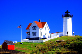 Lighthouse hill flag wind red - american impressionism free wallpaper