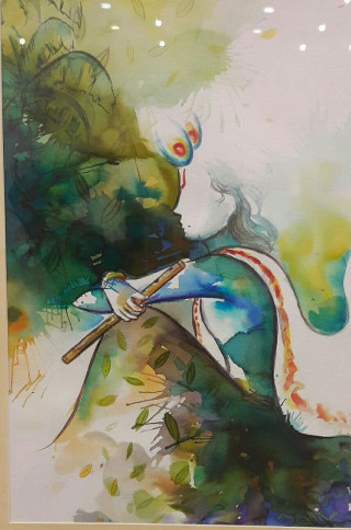 Woman holding stick tree green - watercolor free wallpaper