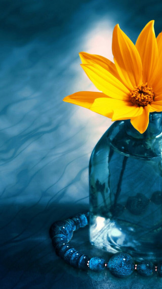 Yellow flower glass vase beaded - a table top free wallpaper for mobile