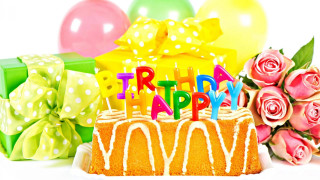 Birthday cake candles flowers balloons - a birthday cake free wallpaper for desktop