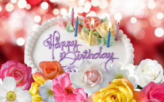 Birthday cake flowers candles happy - a happy birthday free wallpaper