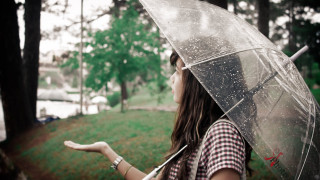 Woman umbrella park rainy day - a handbag free wallpaper