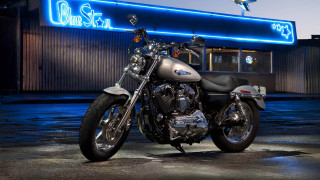 Motorcycle parked building neon sign - cafer bater free wallpaper