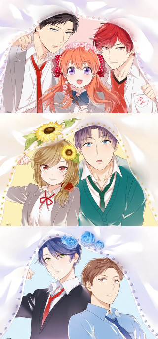 Anime couple expressions different faces - free seasons wallpaper for mobile