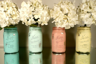 Jars flowers table mirror wall - pastel color free wallpaper
