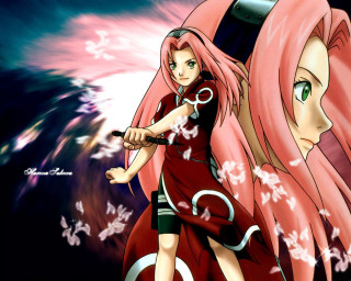 Girl pink hair sword girl - her hand and another girl free wallpaper