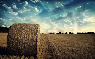 Hay bale field cloudy sky - heavy free wallpaper