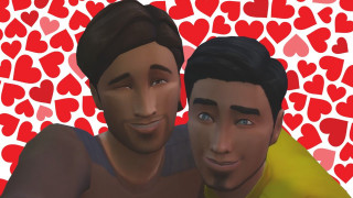 Two men hearts red background - ultra realistic face free wallpaper