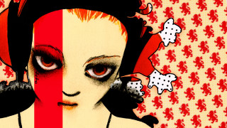 Red hair striped background flowers - llustration free wallpaper for desktop