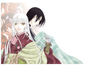 Anime couple hugging flowers background 3 - a couple of anime characters free wallpaper