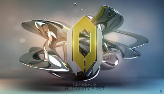 Futuristic golden center blue retrofuturism - album cover free wallpaper