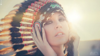Woman headdress hand face looking - fashion photography free wallpaper