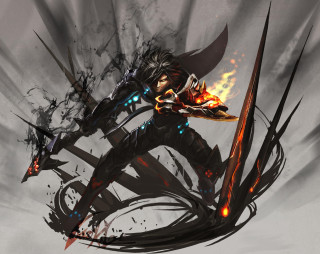 Demon warrior flames wings sword - a demon like body free wallpaper