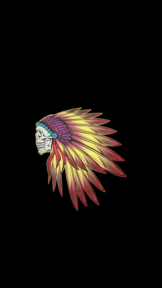 Skull colorful headdress dark background - tattoo free wallpaper for mobile