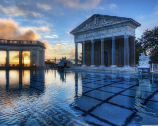 Large pool statue sunset clouds - neoclassicism free wallpaper