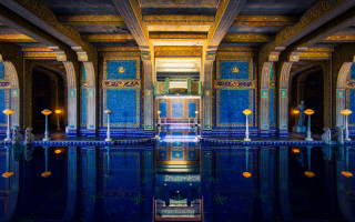 Large pool building reflection lights - art deco free wallpaper