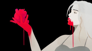 Woman red heart blood dripping - against a black background free wallpaper
