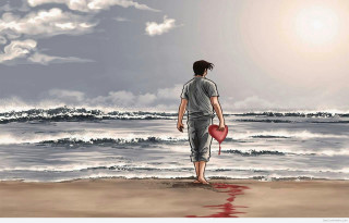 Man beach ocean heart shaped - expressive free wallpaper for desktop