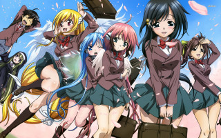 Anime girls blue sky clouds 17 - a group of anime girls free wallpaper