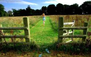 Woman walking field wooden gate - fiona stephenson free wallpaper for desktop