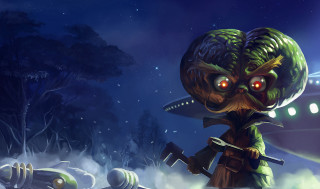 Cartoon alien glowing eyes sword - a dark forest free wallpaper for desktop