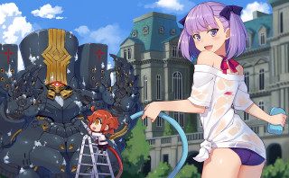 Girl monster ladder short skirt - official art free wallpaper for desktop