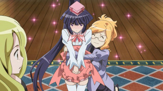 Anime girls group standing wooden - a floor free wallpaper