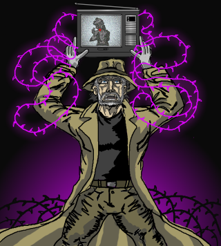 Man tv purple background trench - free cyberpunk wallpaper for tablet