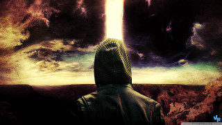 Man hooded jacket sky clouds - in the middle of it free wallpaper