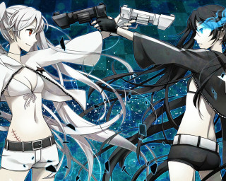 Anime characters guns blue white - official art free wallpaper for desktop