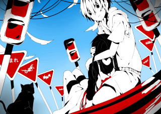 Person boat cat signs sitting - lineart free wallpaper for desktop