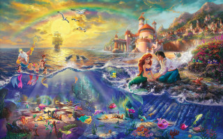 Mermaid prince rock ocean castle 2 - kinkade free wallpaper