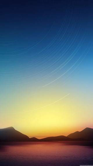 Sunset plane water mountains startrail - smooth free wallpaper for mobile