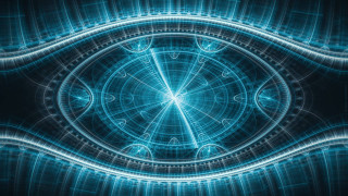Blue abstract hologram circle clocktower - sci fi free wallpaper for desktop