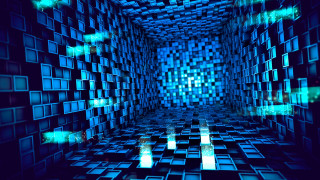 Large room blue squares walls - cinema 4 d free wallpaper