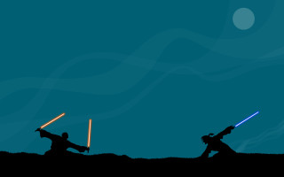 Two people lightsabers dark sky - war free wallpaper