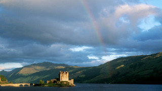 Rainbow castle lake mountains sky - david boyd free wallpaper for desktop