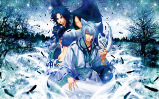 Anime characters snow trees birds - the snow free wallpaper