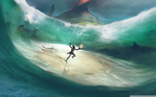 Surfboard wave mountain person beach - cliff childs free wallpaper for desktop