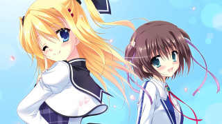 Anime girls blonde hair blue 3 - a detailed drawing free wallpaper