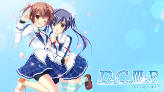Two anime girls blue background - key art free wallpaper